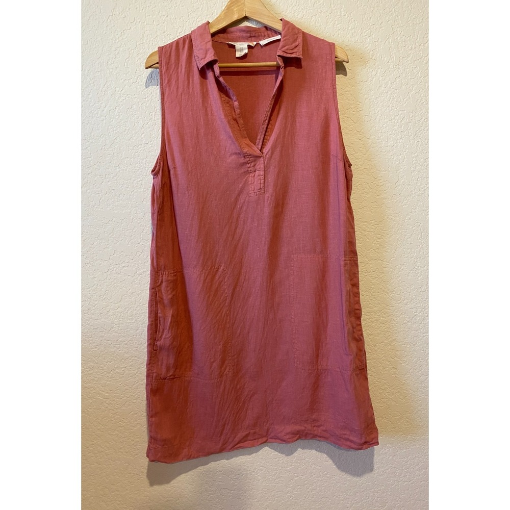 C&C California Linen Shirt Dress Size 8 Salmon Pink Pockets Beach Boho Resort